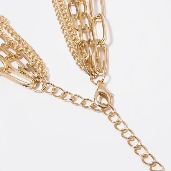 New - Zara Gold Chains Multi Big Link 1-Chain 5-Layered Necklace - Picture 8 of 16